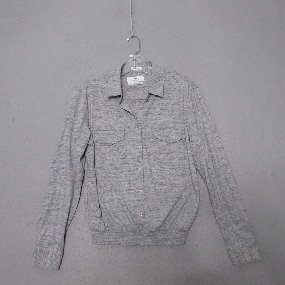 Buttercloth Top M Pre-Tucked Fit Icy Cotton Gray Minimalist Preppy Capsule Layer